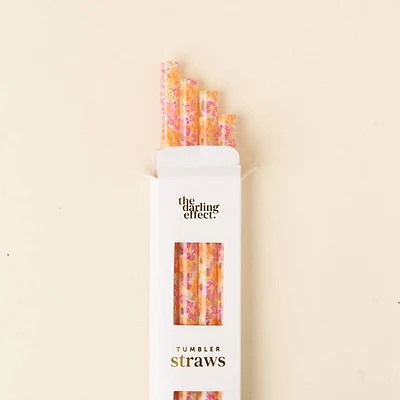 Pink Floral Tumbler Straw Set