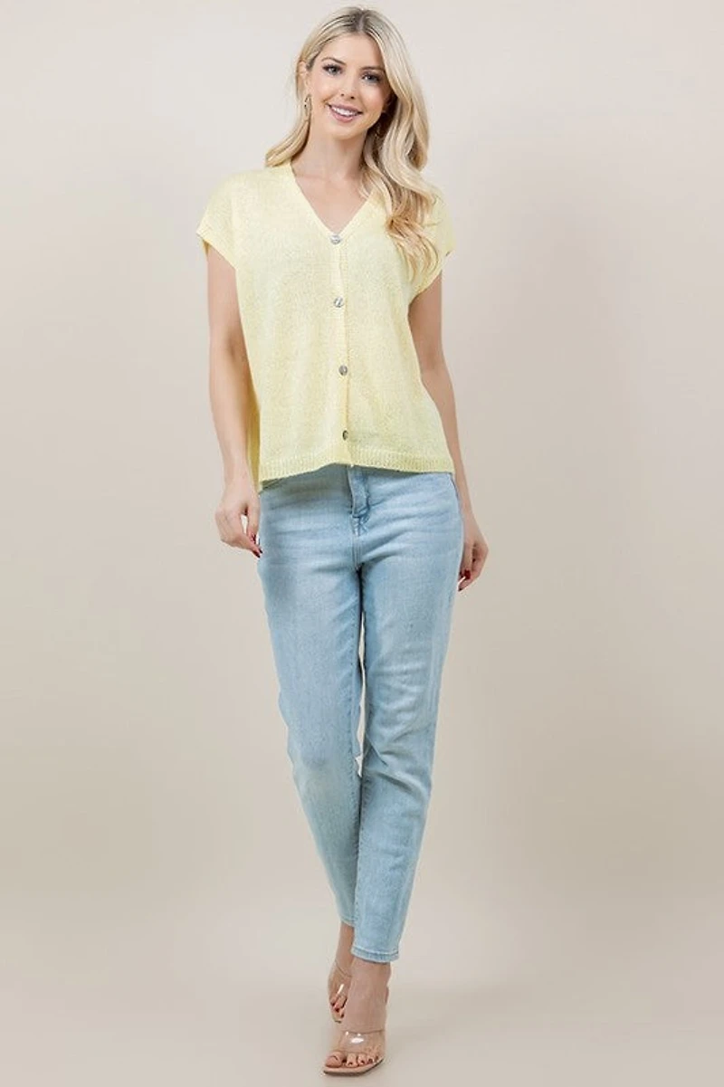 Yellow Short Sleeve Button Down Cardigan
