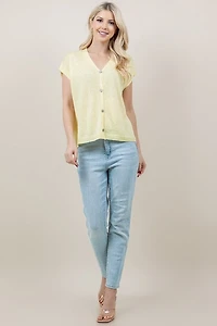 Yellow Short Sleeve Button Down Cardigan