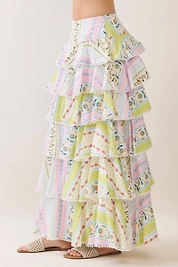 Floral Print Tiered Ruffle Maxi Top & Skirt Set