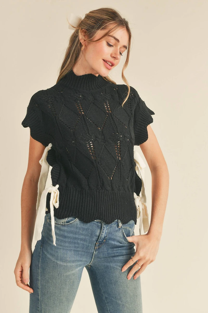 Mock Neck Cropped Sweater Vest
