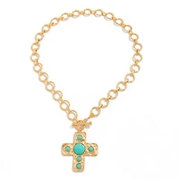 Notable Hammered Turquoise Cross Necklace