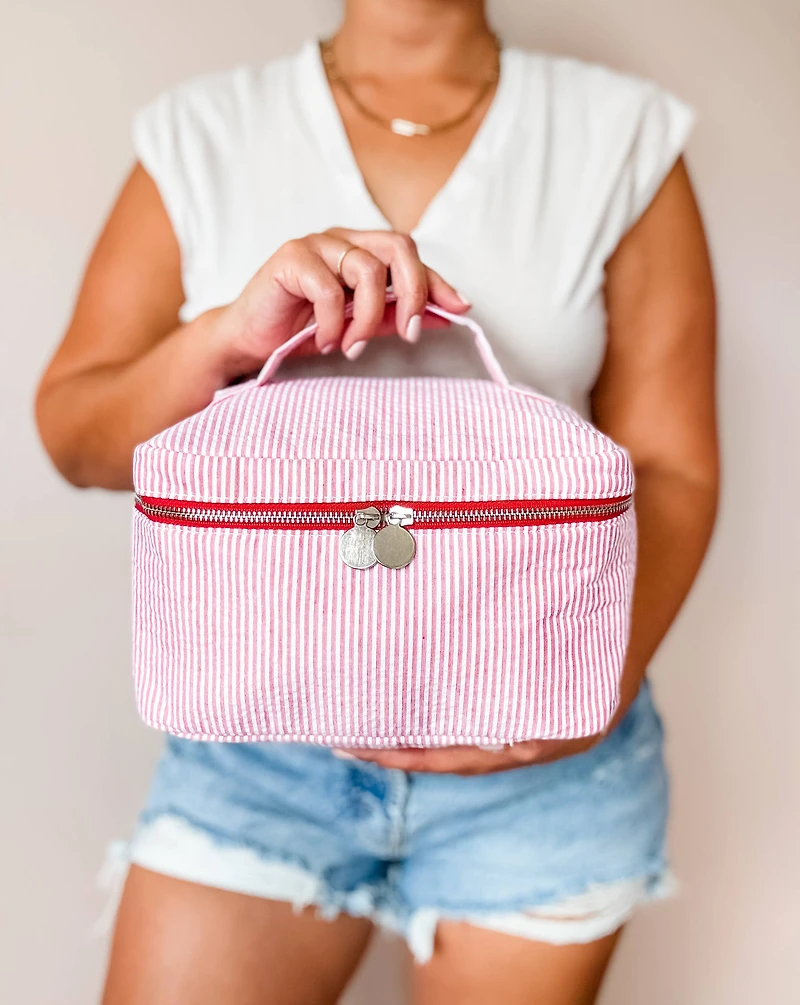 Red Seersucker Cosmetic Bag