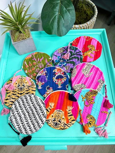 Quilted Coin Purse | Round Small Pouch - Assorted Prints