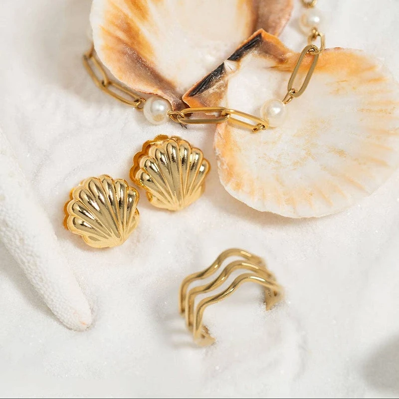 18K Gold Steel Station Pearl Paperclip Chain Bracelet