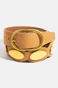 Brown & Gold Oval Accent Suede Belt