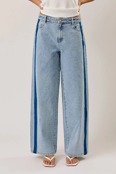 Side Stripe Washed Low Rise Jeans