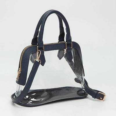 Navy Trim Clear Structured Handbag