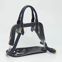 Faux Leather Trim Transparent Structured Top Handle Handbag / Crossbody Bag: Clear, Black