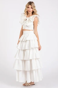 White Ruffle Frill Skirt Set