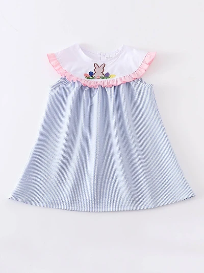 Blue Stripe Rabbit Applique Girls