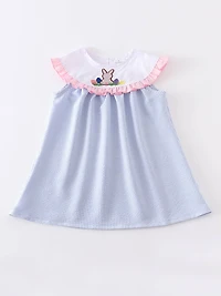 Blue Stripe Rabbit Applique Girls