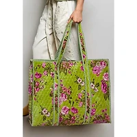 Green Velvet Quilted Tote Bag