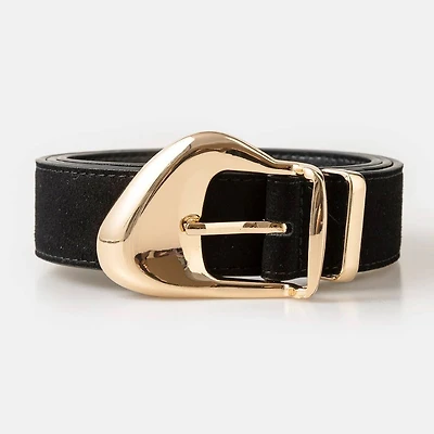 Black & Gold Ornate Buckle Soft Leather Belt