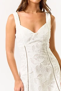 White Floral Embroidered Mini Dress