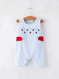 4th of July Boys' Smocking Star Embroidered Romper