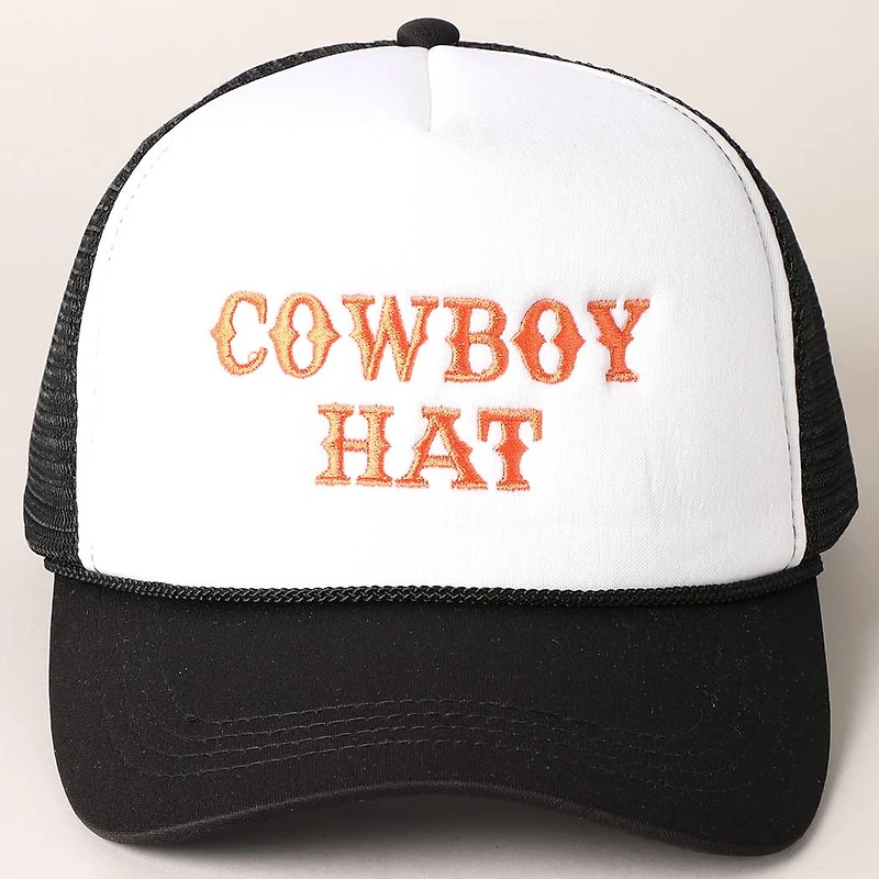 White Cowboy Embroidery Trucker Hat