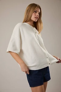 White Short Sleeve Sweater Cardigan