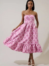 Pink Aurra Jacquard Strapless Midi Dress