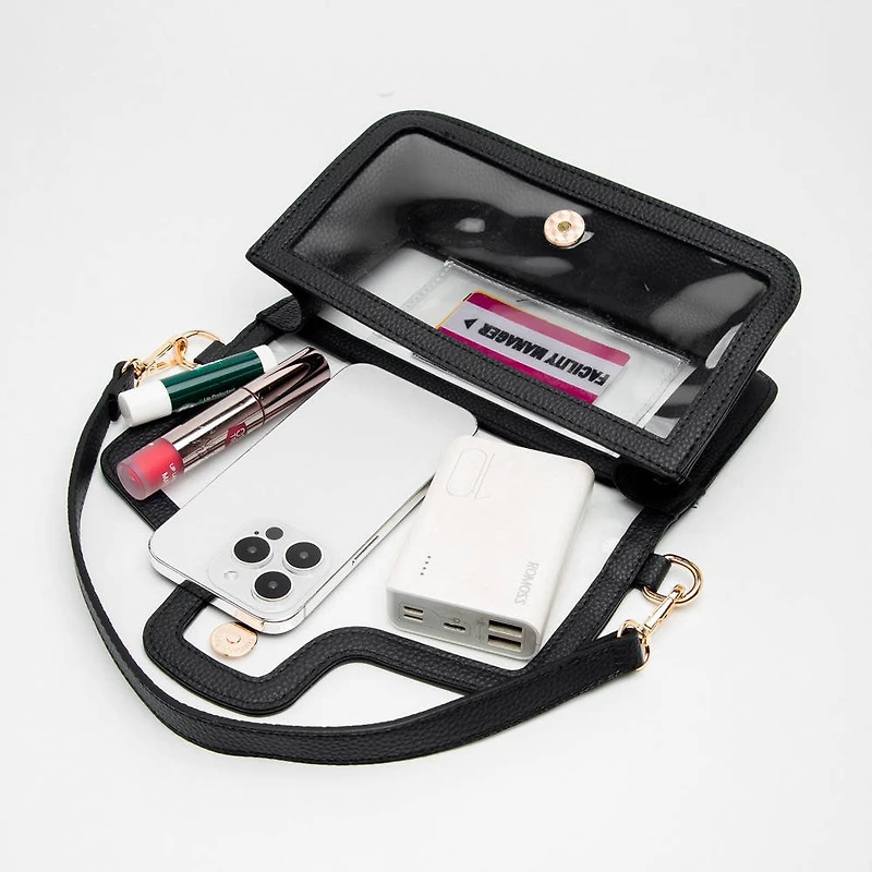 Black Faux Leather Clear Bag