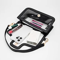 Black Faux Leather Clear Bag