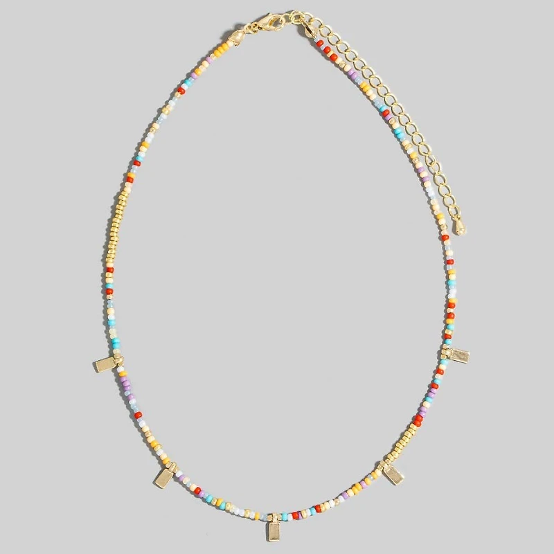 Rectangle Station Charms Seed Beaded Necklace