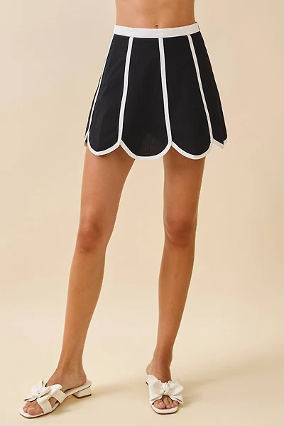 Black Contrast Binding Scalloped Hem Skirt