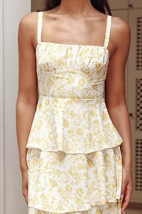 Yellow & White Floral Tie Back Maxi Dress