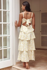 Yellow & White Floral Tie Back Maxi Dress