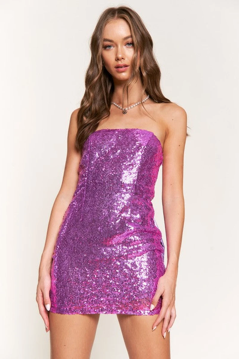 Magenta Sequin Mini Dress