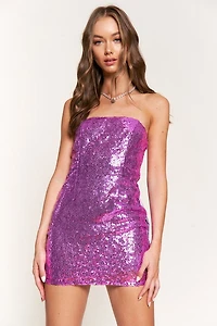 Magenta Sequin Mini Dress