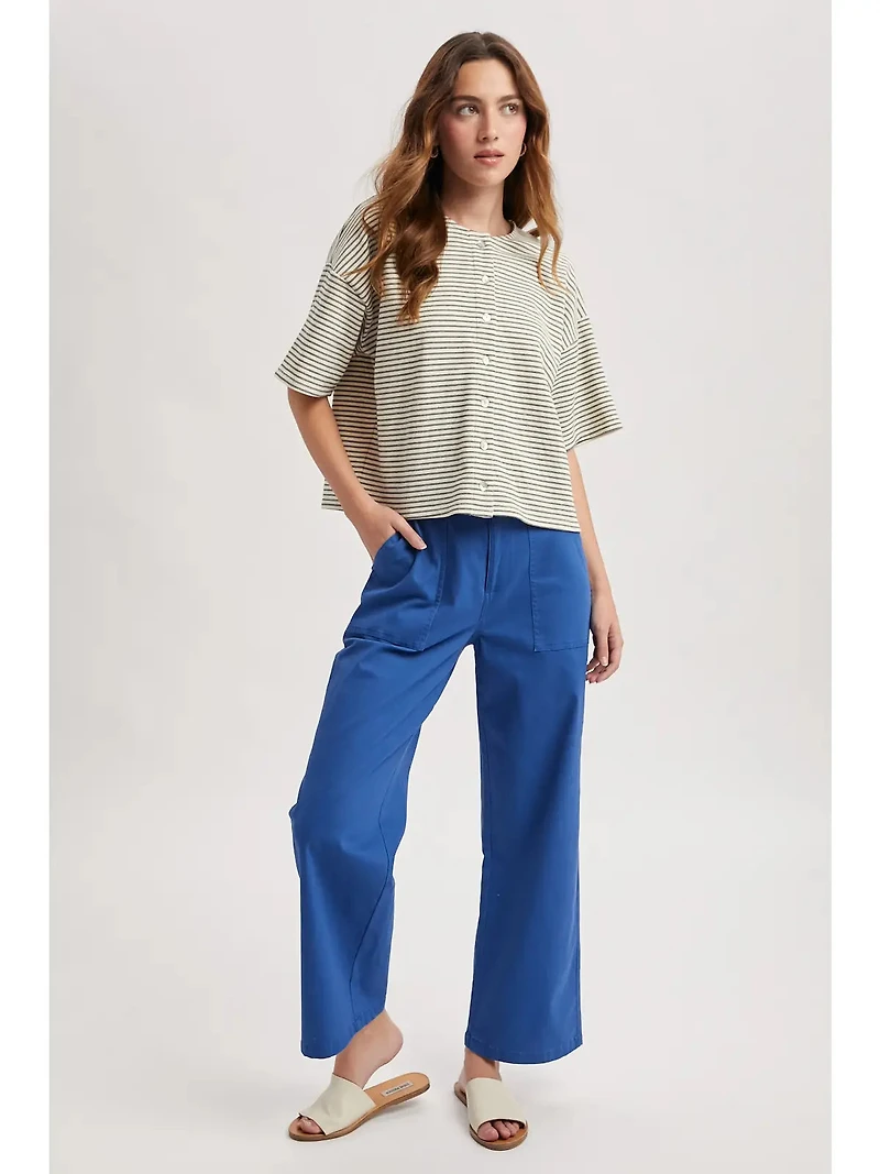 Ivory Boxy Striped Button Knit Top