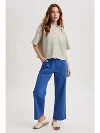 Ivory Boxy Striped Button Knit Top