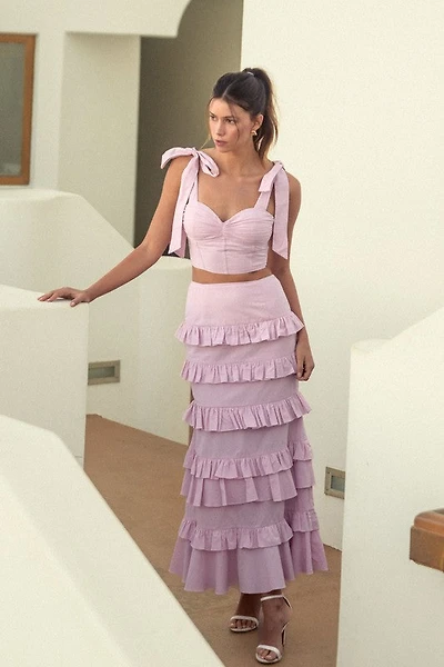 Mauve Tiered Ruffle Maxi Skirt Set