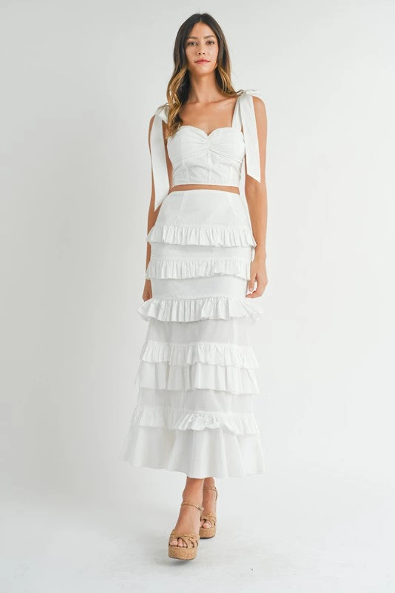 White Tiered Ruffle Maxi Skirt Set