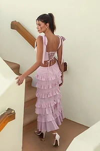 Mauve Tiered Ruffle Maxi Skirt Set