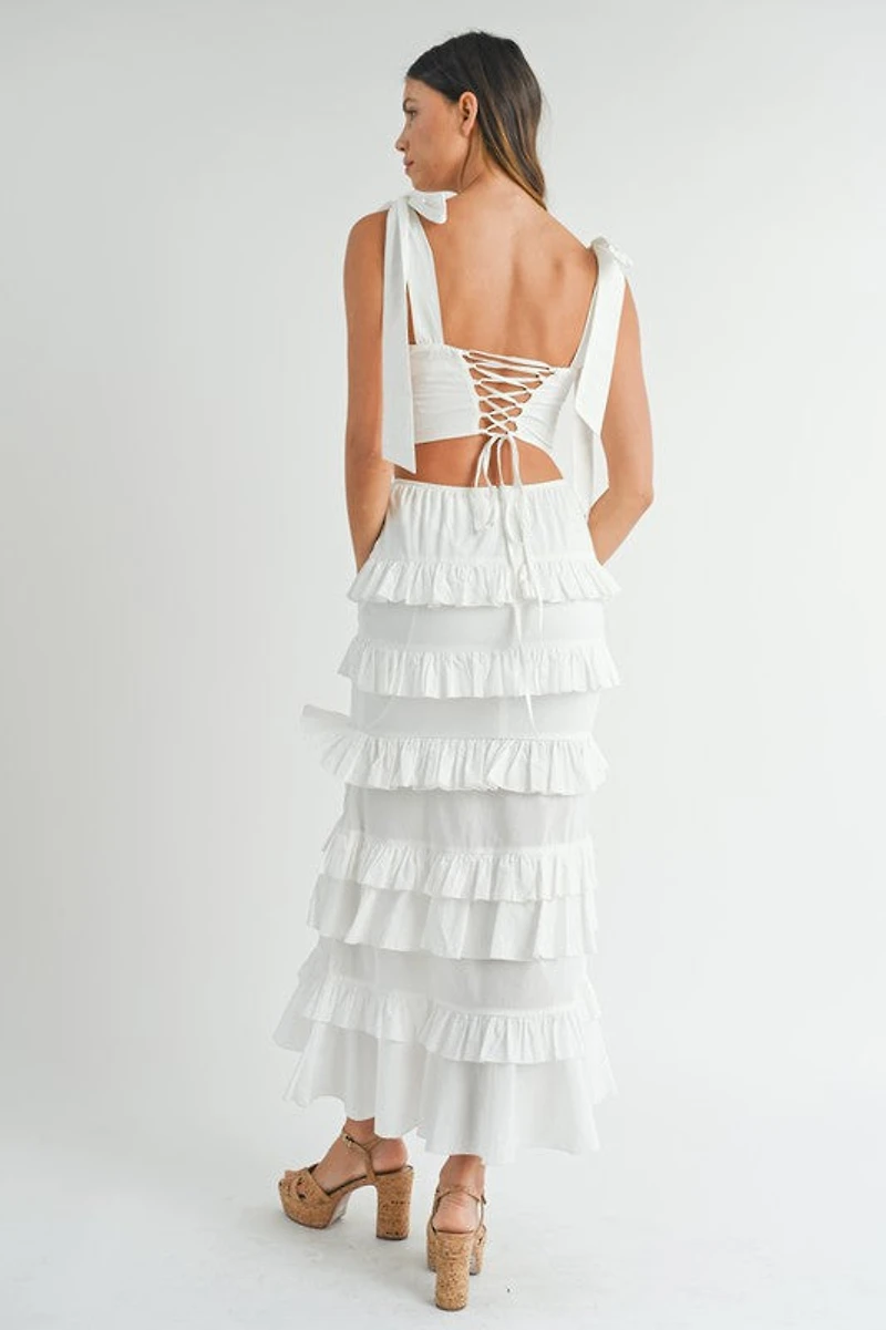 White Tiered Ruffle Maxi Skirt Set