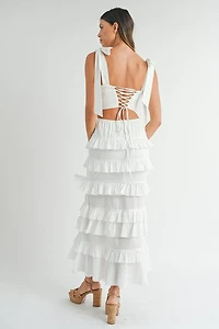 White Tiered Ruffle Maxi Skirt Set