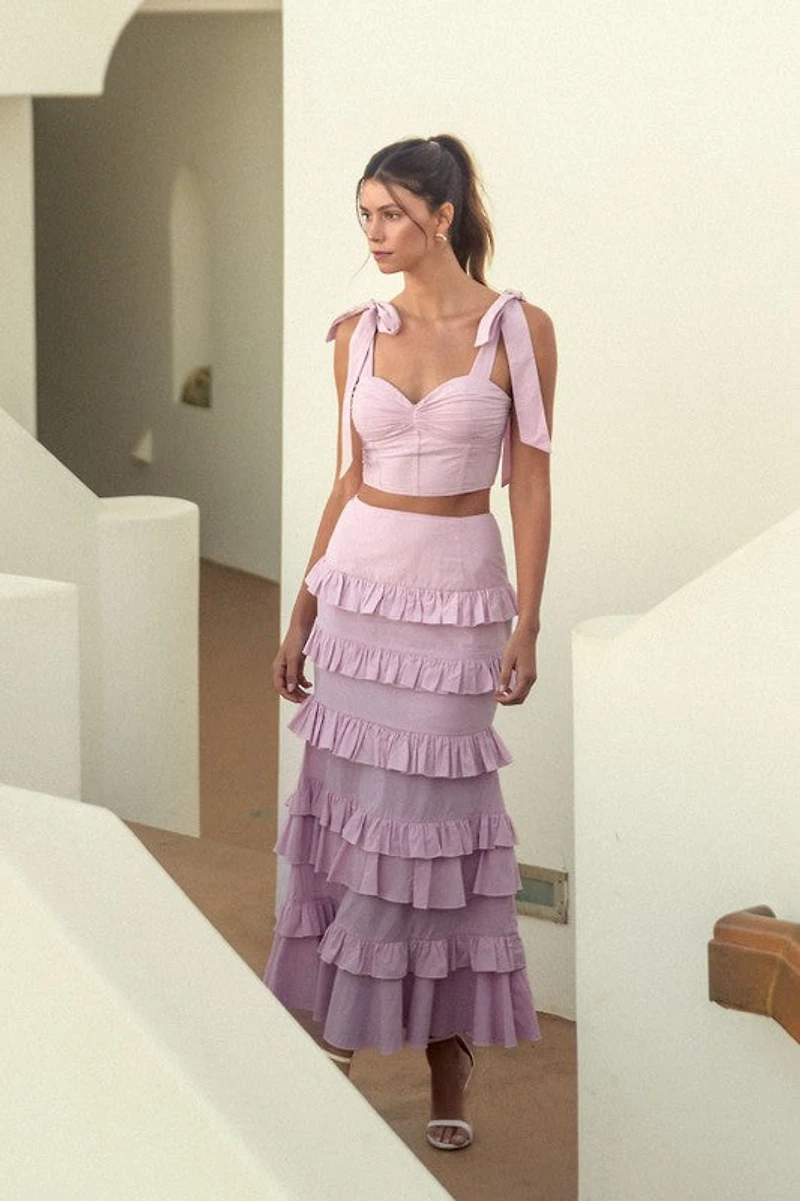 Mauve Tiered Ruffle Maxi Skirt Set