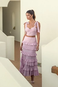 Mauve Tiered Ruffle Maxi Skirt Set