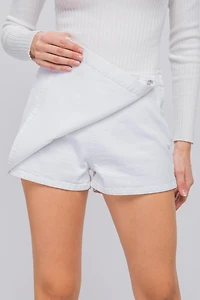 White Button Wrap Skort