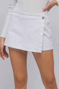 White Button Wrap Skort