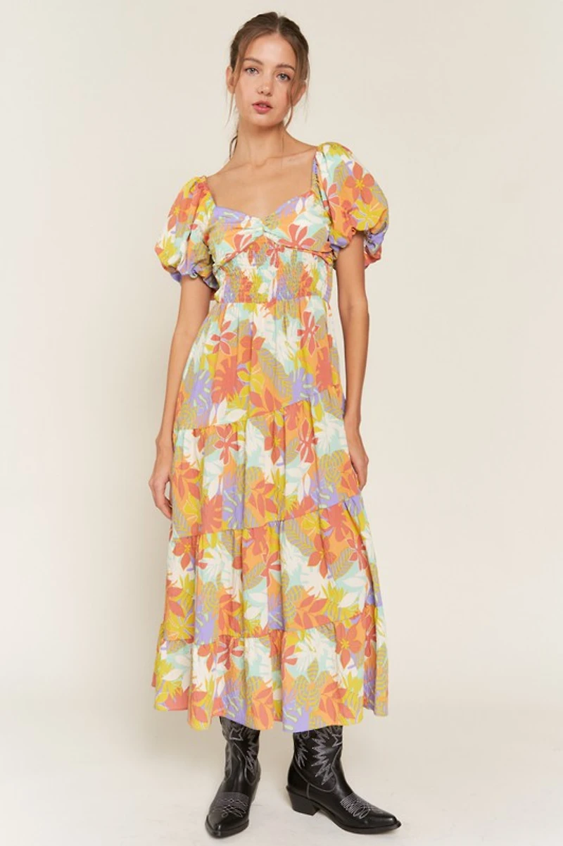 Floral V Neck Maxi Dress