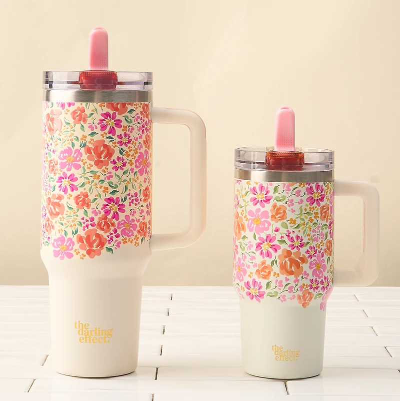 Pink Floral Flip Straw Tumbler