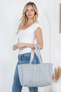 White Floral Quilted Tote Bag