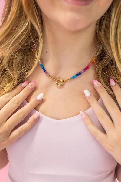 Color Block Rainbow - Rainbow Gemstone Bead Necklace