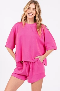 Pink Ribbed Top & Short Set