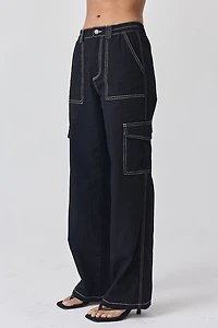 Black Contrasting Cargo Pants
