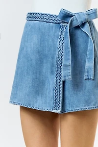 Braided Denim Wrapped Skort