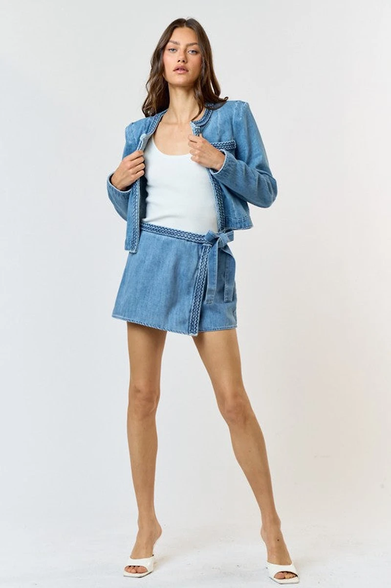 Braided Denim Wrapped Skort
